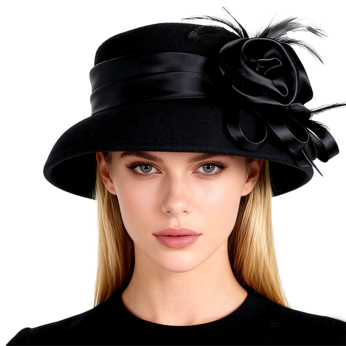 Fedora Hat Wool - Topi Cloche Wanita dari Wol Hitam