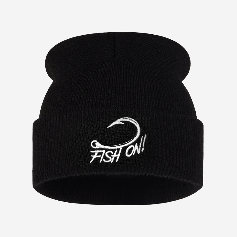 Beanie Cuffed Knit - Topi Beanie Bordir Ikan Angler untuk